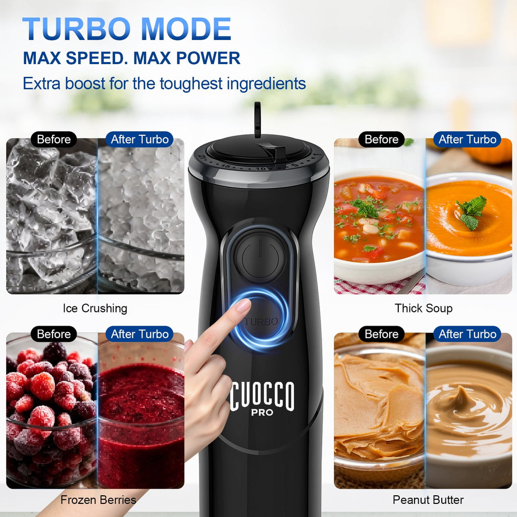 CUOCCO PRO Immersion Blender Handheld, 1100W Hand Blender with 21 Speeds & Turbo, Hand Mixer for Smoothies, Soups & Baby Food, Dishwasher Safe, Red