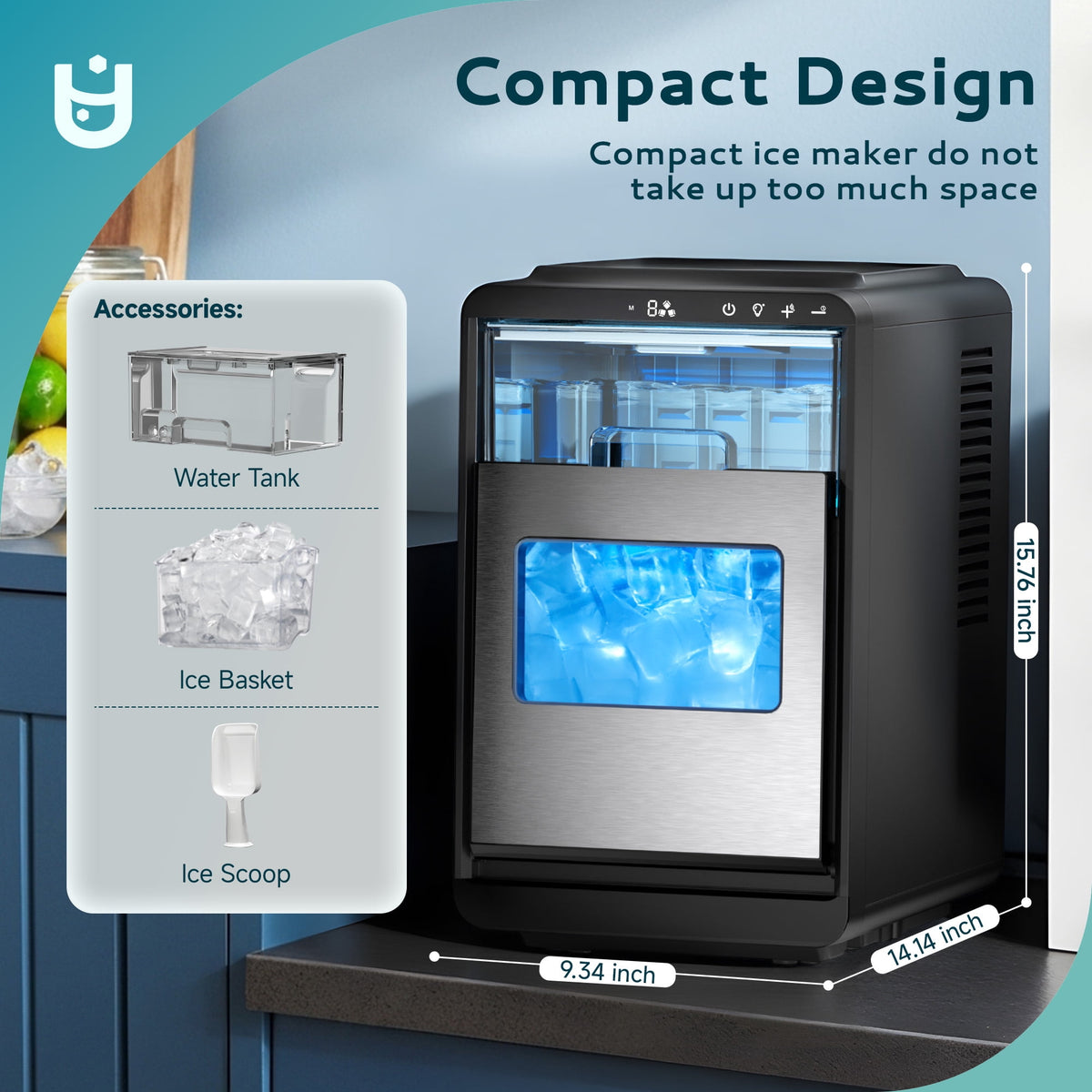 EUHOMY Countertop Nugget Ice Maker, 35lbs/24H Chewable Ice Machine, Self-Cleaning, Quiet Operation, Portable for Home, Office, Bar & RV, Black