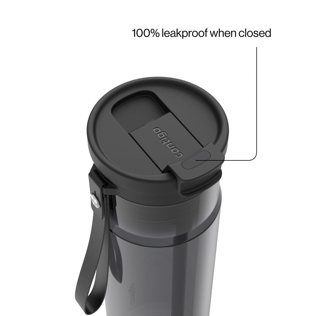 Contigo 28oz DualSip Plastic Water Bottle with Built-In Straw and Drink Opening, Licorice Black/Clear