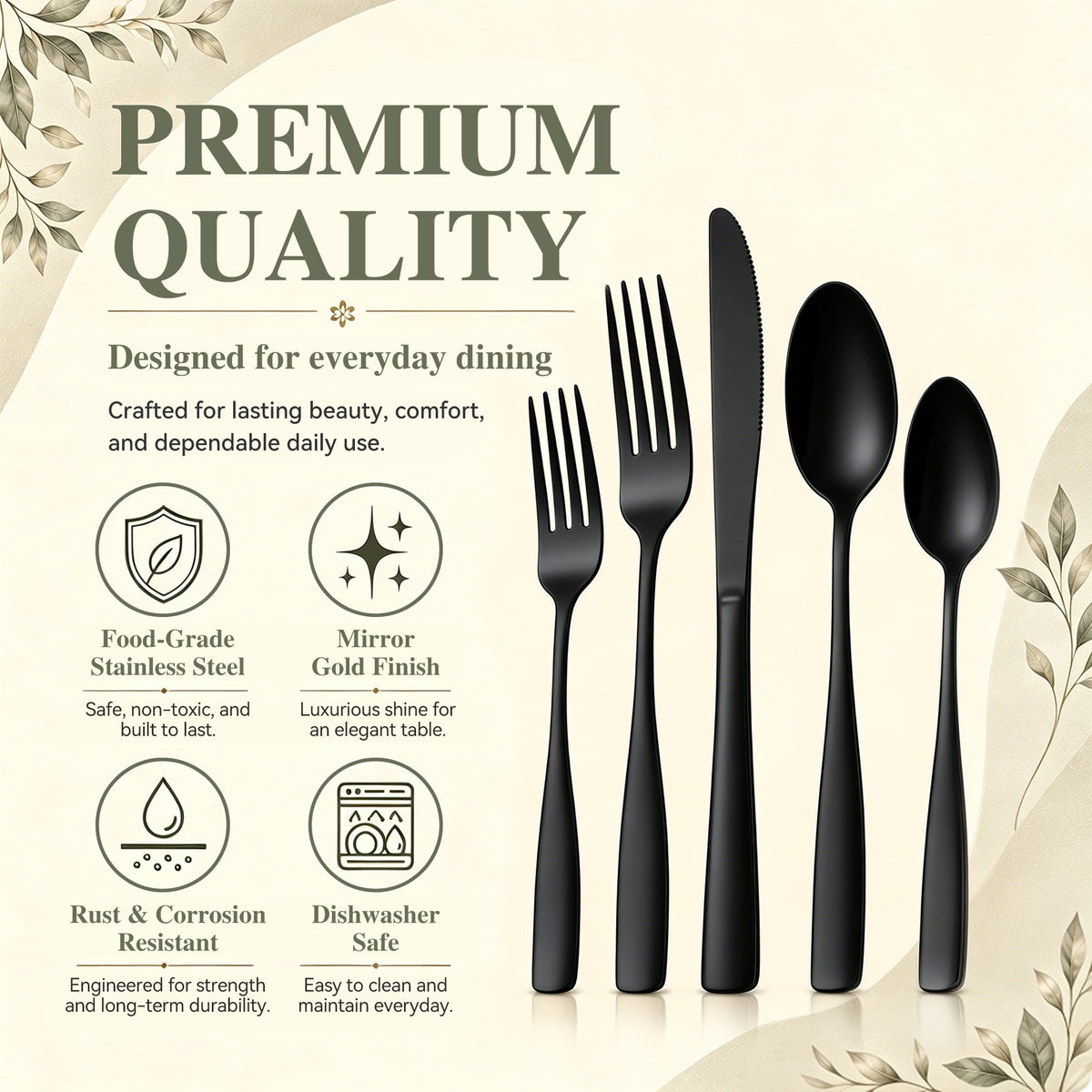 TINANA Silverware Sets, 30 PCS Flatware Set for 6, Premium Stainless Steel Cutlery Utensil Set Mirror Polished Forks and Spoons, Dishwasher Safe