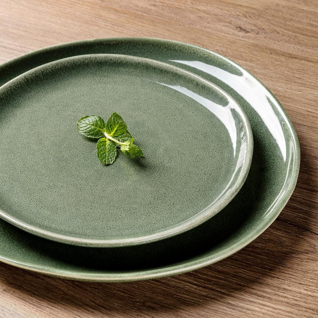 AmorArc Ceramic Plates Set of 6, 8.5 Inch Handmade Reactive Glaze Stoneware Plates set for Dessert, Salad, Appetizer, Dinner, Microwave & Dishwasher Safe, Scratch Resistant-Gade Green