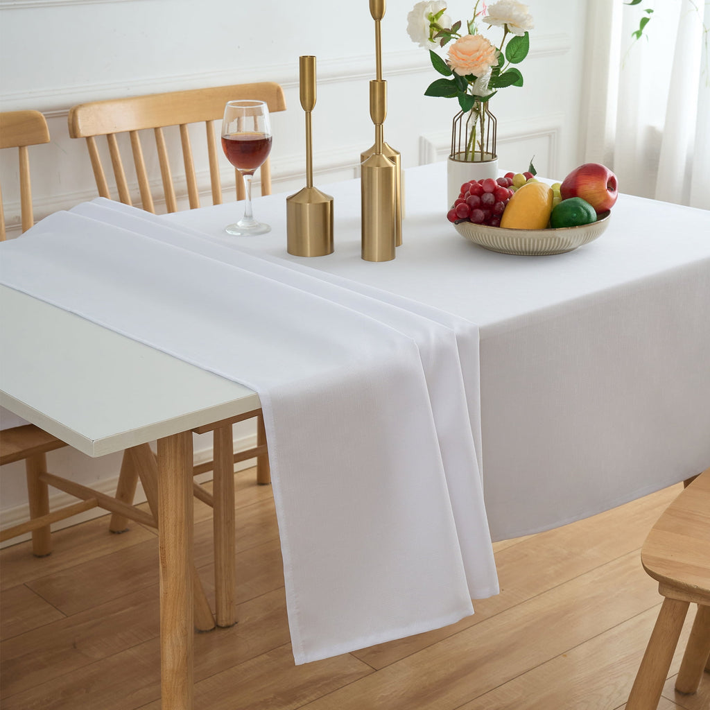 Inosoo Faux Linen Textured Rectangle Tablecloth - 60 x 84 inch Waterproof & Machine Washable Linen-Look Cloth Table Cover, White