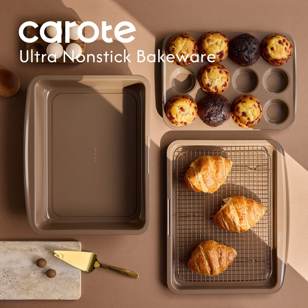 CAROTE 19-Piece Ceramic Pots and Pans Set, Nonstick Cookware Set with Lids, Induction Compatible, Oatmeal