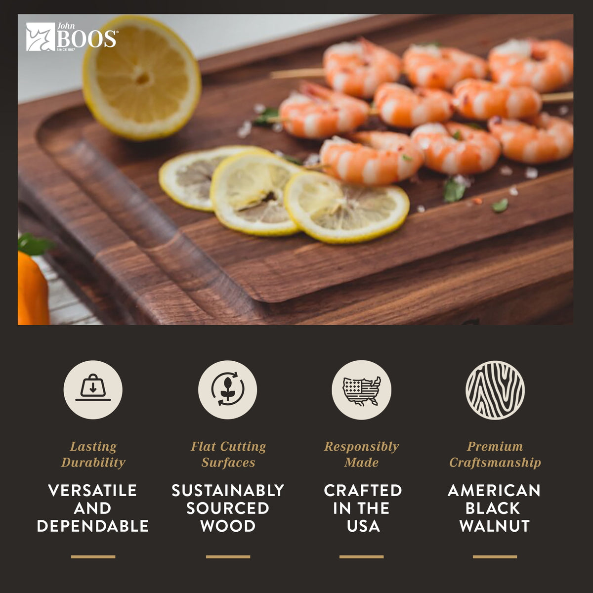 John Boos BBQ Collection Reversible Wood Cutting Board,Juice Groove, Walnut