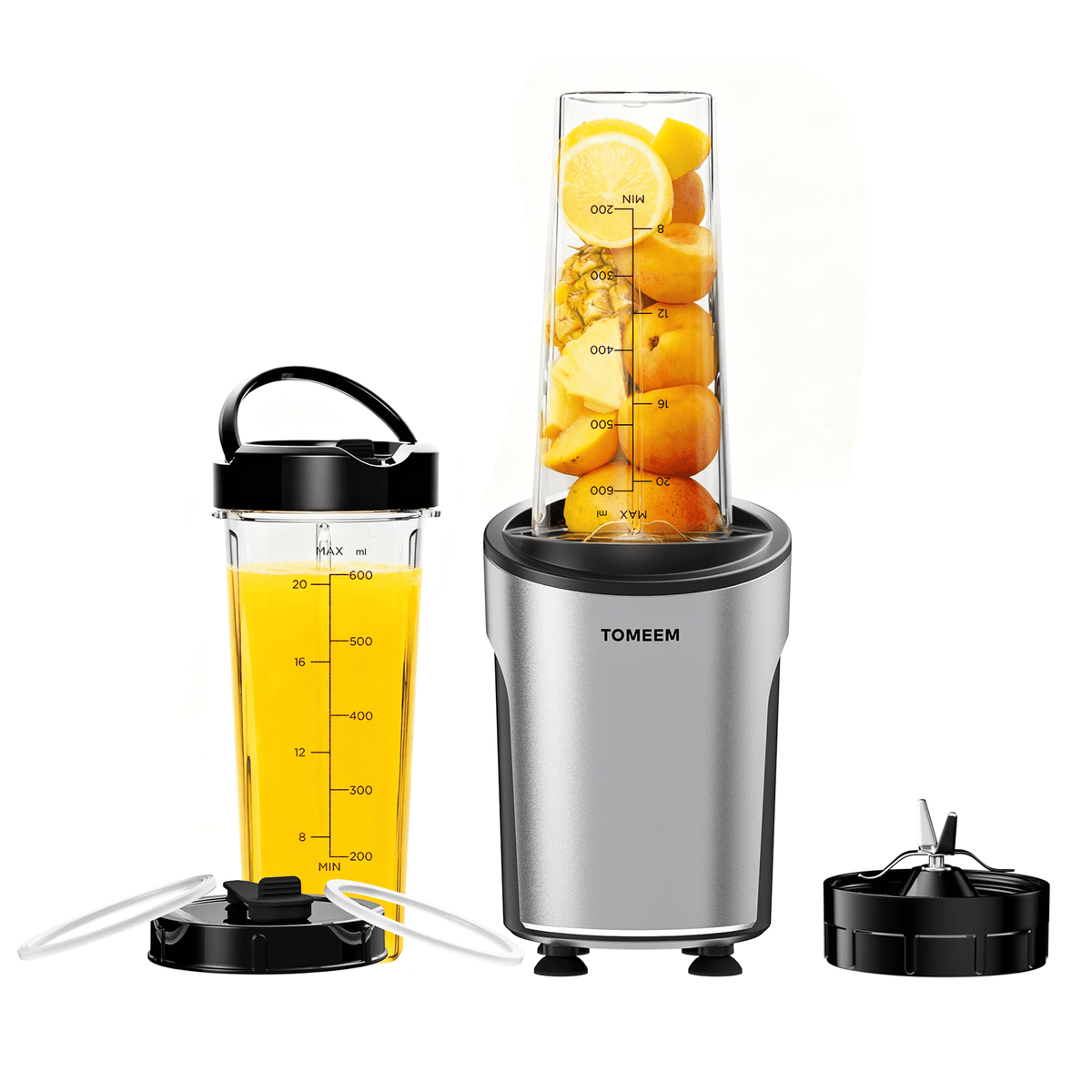 Tomeem Personal Blender for Smoothies and Shakes with Travel Lid, 20 oz No-BPA Portable Bottle, 450 W, 4-Blade, Black