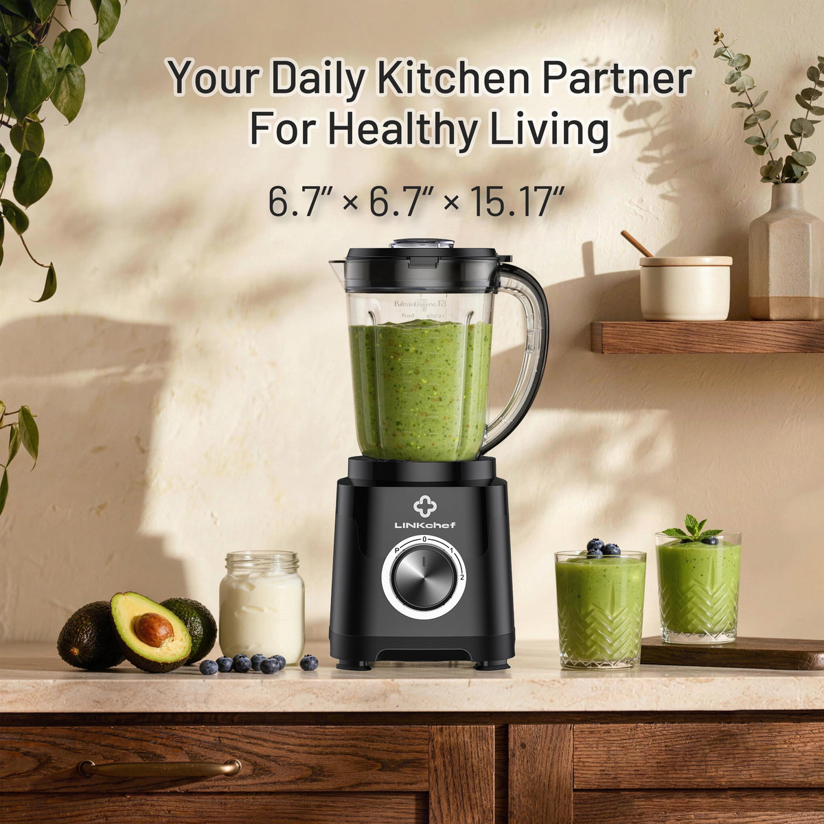 LINKChef Smoothie Blender 57oz Food Processor Combo with Powerful Chopper Grinder