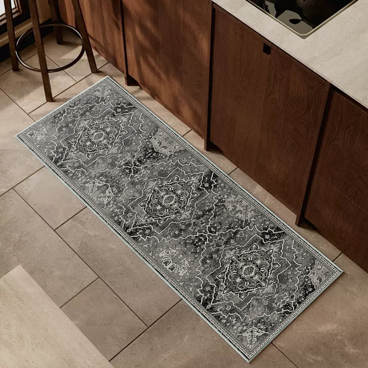 TECHVIDA Kitchen Rug Set 3 Piece,Non Slip Machine Washable Kitchen Mats, Farmhouse Hallway Doormat for Home Floor and Living Room,Gray