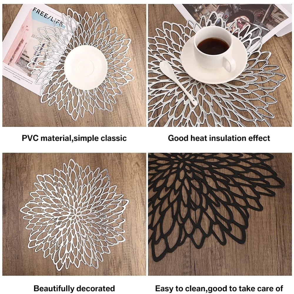 Vinyl Placemats Non-Slip Washable Heat Resistant Round PVC Table Mats for Morden Kitchen Dining Table Wedding,Gold
