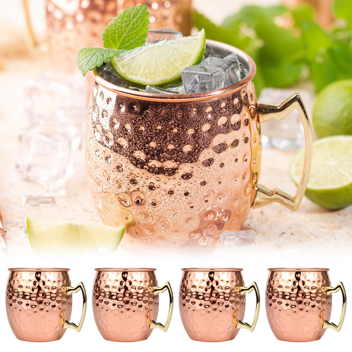 Jetcloudlive Moscow Mule Mugs Set of 2,16 oz Hammered Copper Cups with 304 Stainless Steel Lining and Gold Brass Handles,Perfect for Cold Drinks,Beer,Wine,Bars,Parties,Gifts