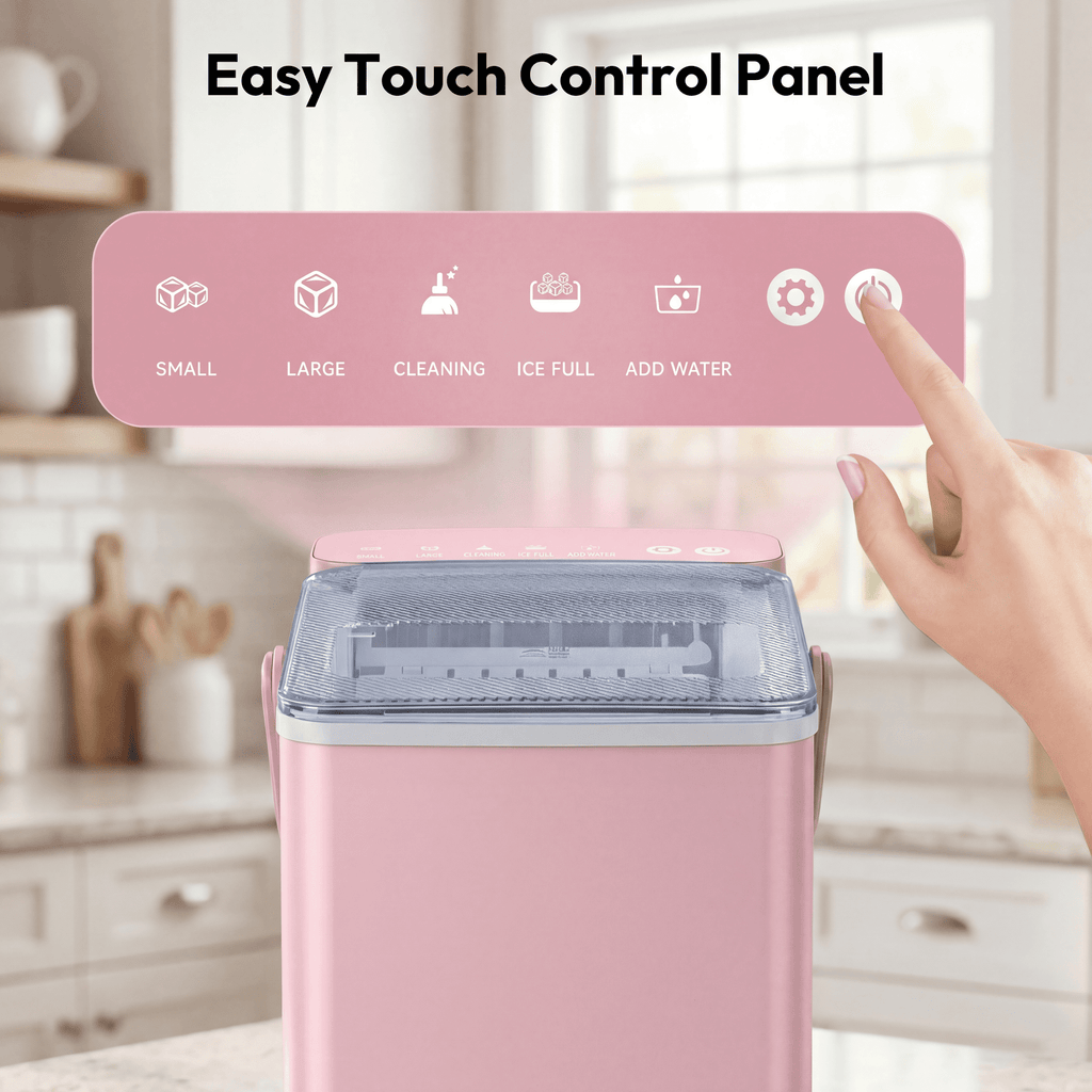 EUHOMY Countertop Ice Maker with Handle, 26 lbs/Day Portable Ice Machine, 9 Bullet Cubes in 6 Minutes, 2 Ice Sizes, Self-Cleaning, 1.1L Water Tank, Black