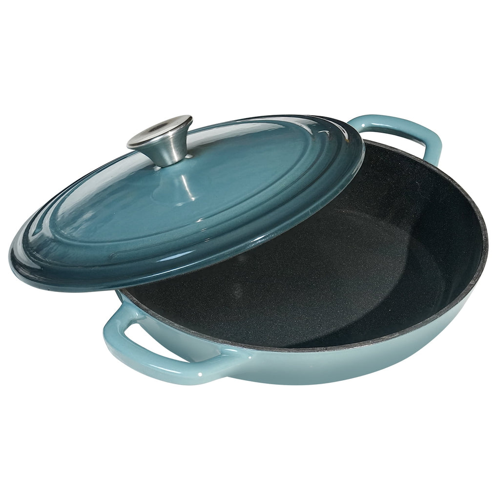 Flavehc Braiser Enameled Cast Iron Braiser 3 qt Braiser Pan with Lid Purple Shallow Cast Iron Casserole Braiser Pan with Handels