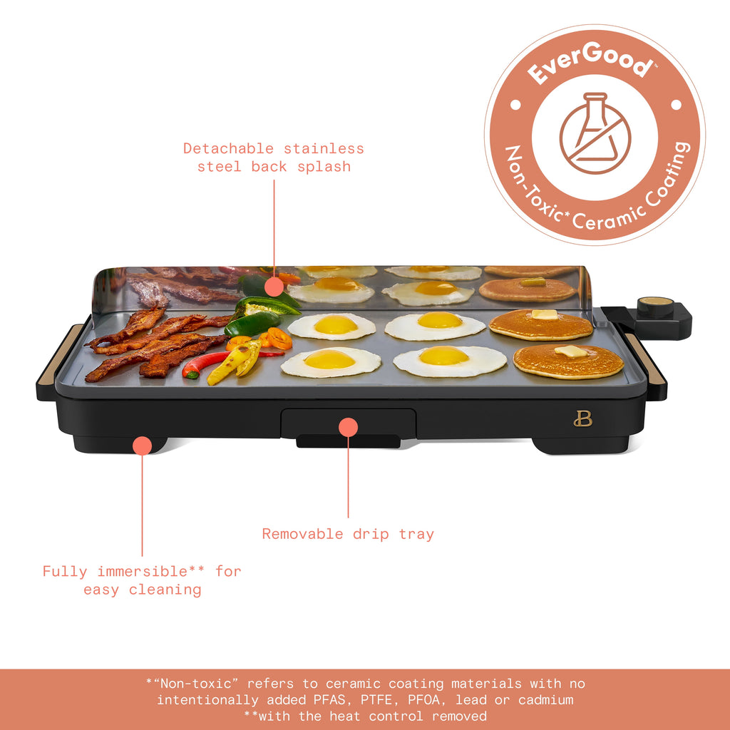 Beautiful XL Electric Griddle 12" x 22" with EverGood Ceramic Nonstick Coating, Thyme Green by Drew Barrymore