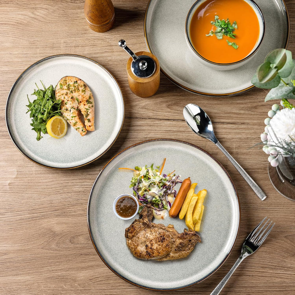 AmorArc Ceramic Dinnerware Sets for 4, 12 Pieces Stoneware Plates and Bowls Sets, Reactive Glaze Dishes -Scratch Resistant, Dishwasher&Microwave Safe, Space Blue (Service for 4)