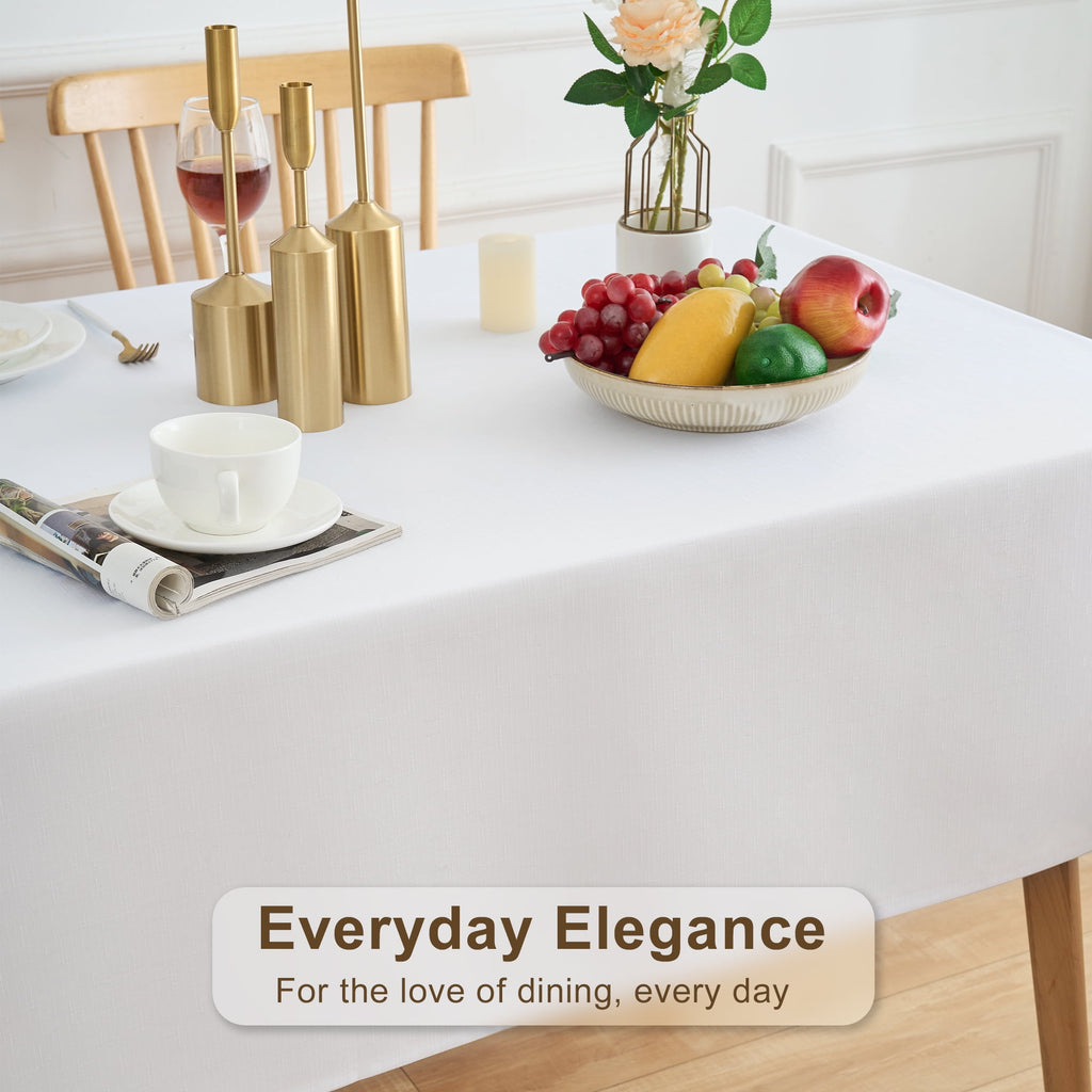 Inosoo Faux Linen Textured Rectangle Tablecloth - 60 x 84 inch Waterproof & Machine Washable Linen-Look Cloth Table Cover, White