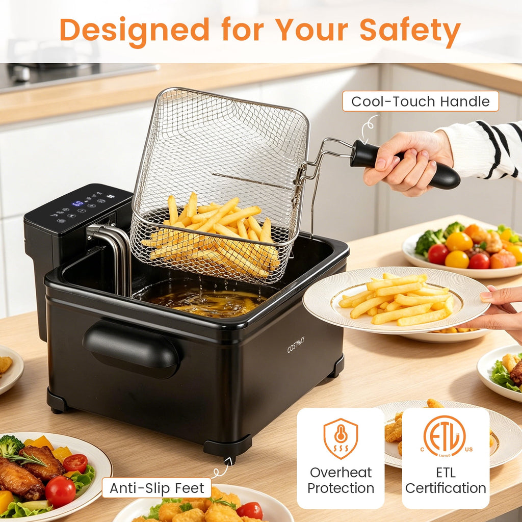 Costway Electric Deep Fryer 5.3 QT/21-Cup Stainless Steel 1700W with Triple Basket Silver