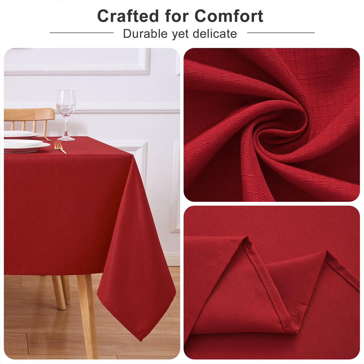 Inosoo Faux Linen Textured Rectangle Tablecloth - 60 x 84 inch Waterproof & Machine Washable Linen-Look Cloth Table Cover, White