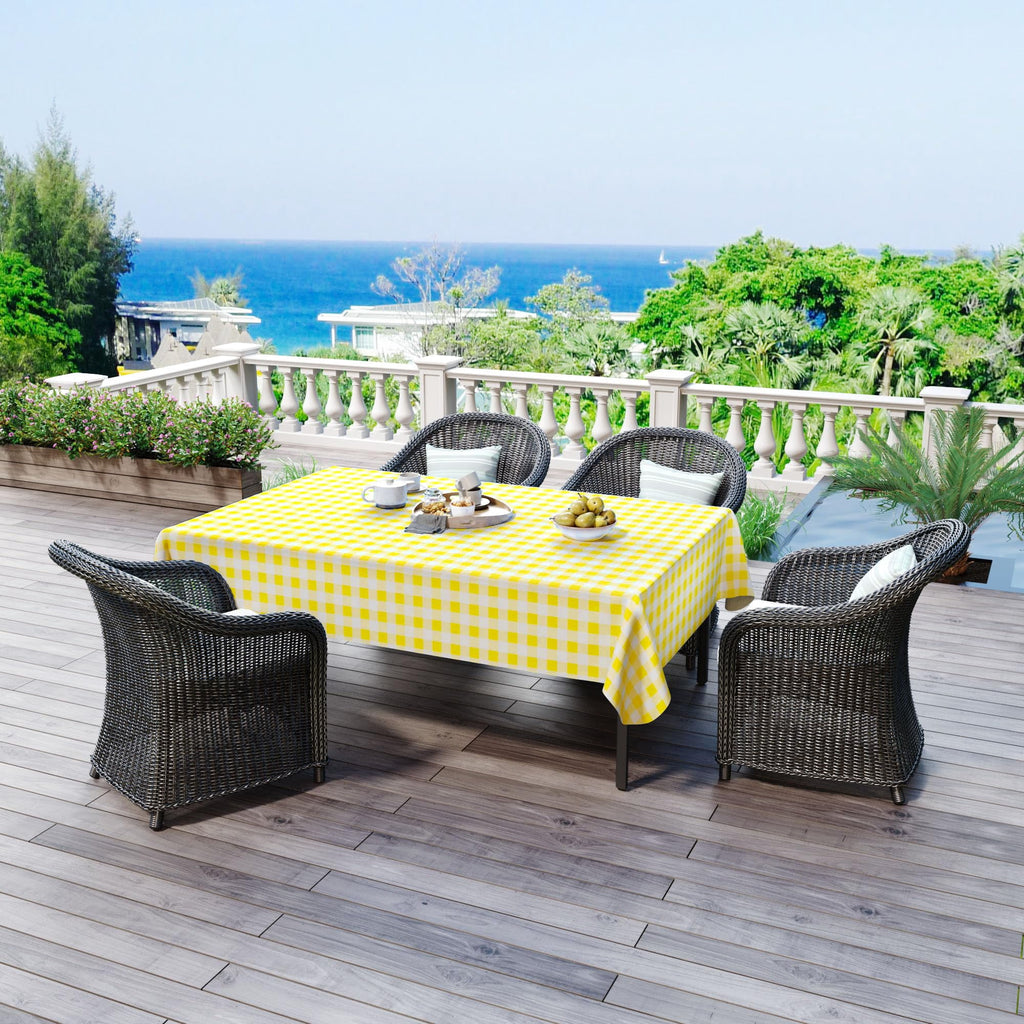 decorUhome Rectangle Tablecloth, Waterproof Vinyl Flannel Backed Table Cloth, Buffalo Wipeable Plastic Table Cover for Kitchen and Outdoor, Black and White, 60" x 84"