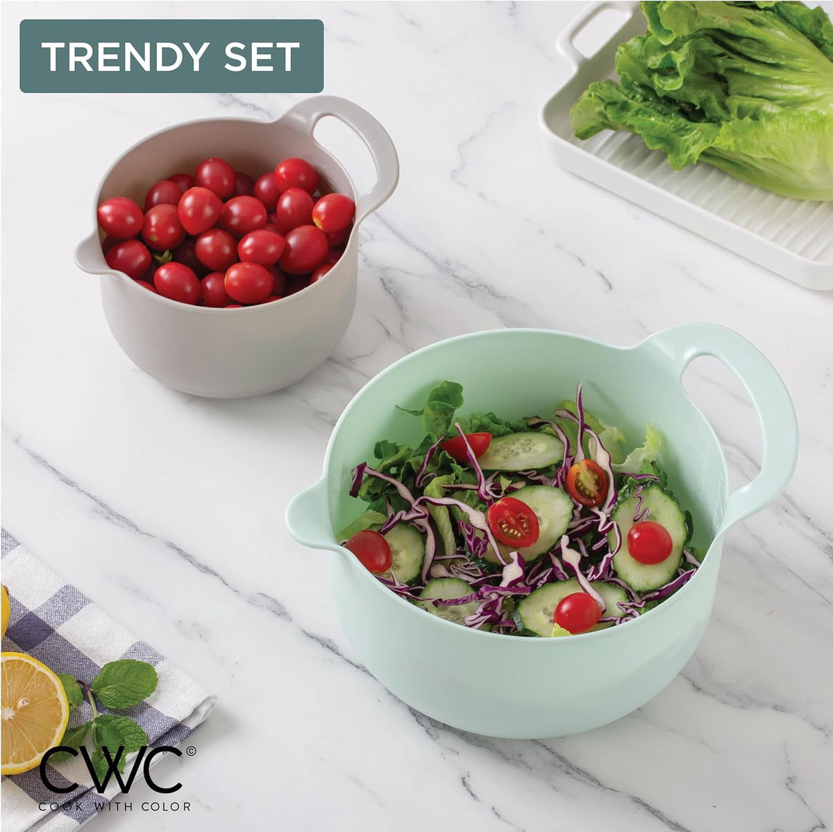 COOK WITH COLOR Mixing Bowls Set, 4-Piece Non-Slip Mixing Bowls with Pour Spouts & Handles, Black Speckled