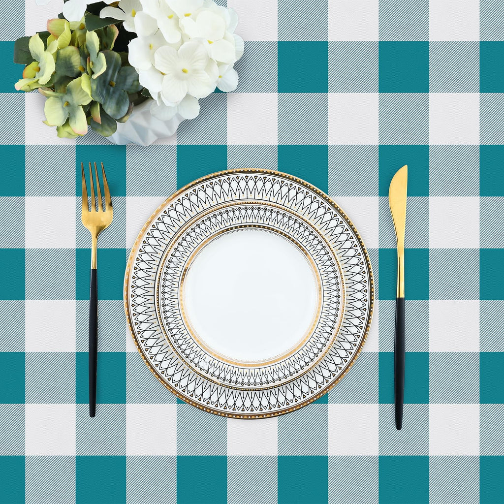 decorUhome Rectangle Tablecloth, Waterproof Vinyl Flannel Backed Table Cloth, Buffalo Wipeable Plastic Table Cover for Kitchen and Outdoor, Black and White, 60" x 84"