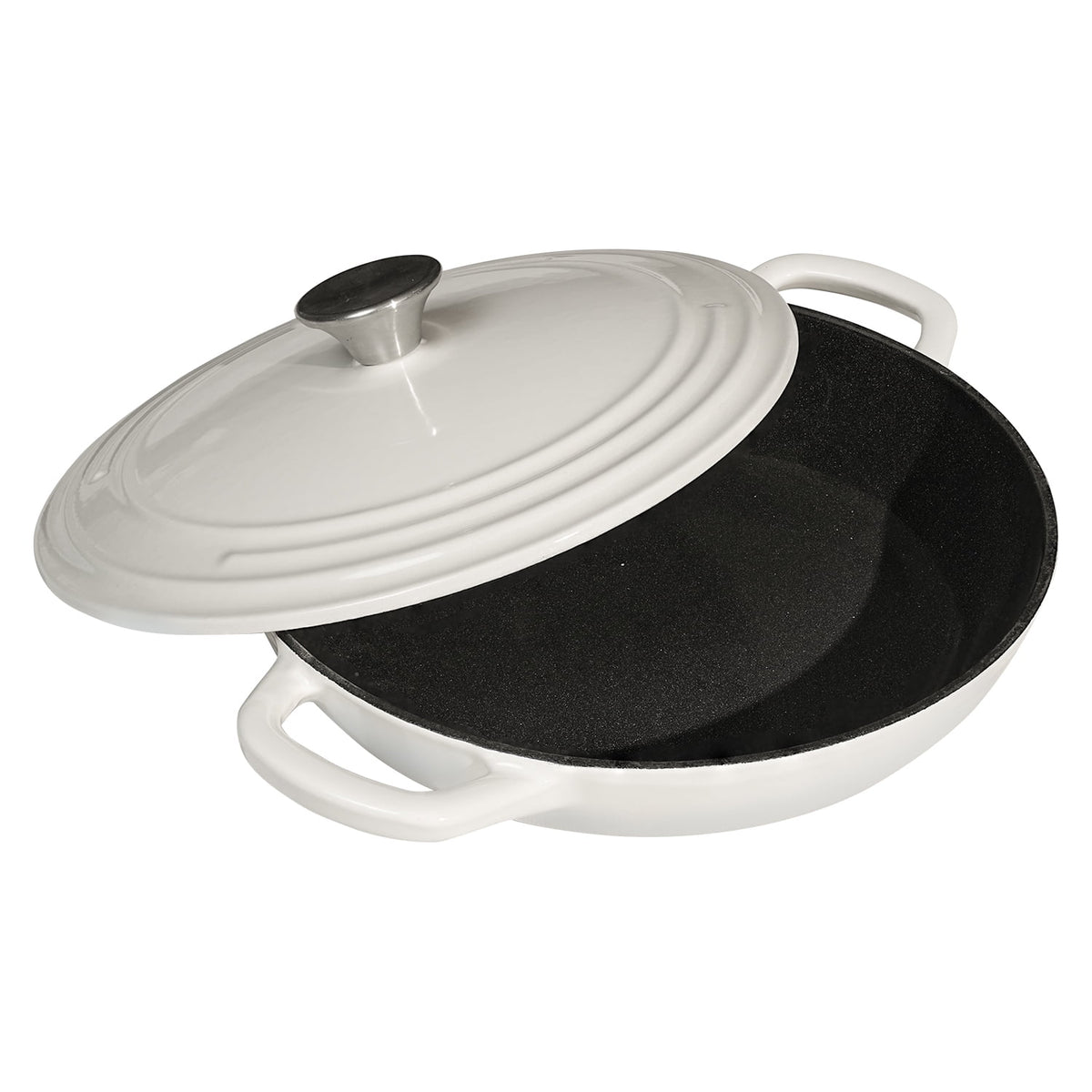Flavehc Braiser Enameled Cast Iron Braiser 3 qt Braiser Pan with Lid Purple Shallow Cast Iron Casserole Braiser Pan with Handels