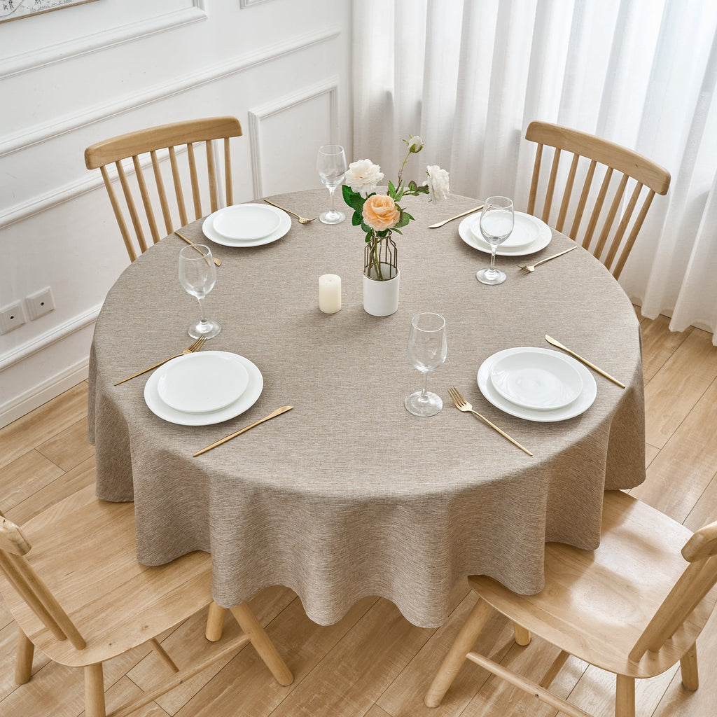 Inosoo Faux Linen Textured Rectangle Tablecloth - 60 x 84 inch Waterproof & Machine Washable Linen-Look Cloth Table Cover, White