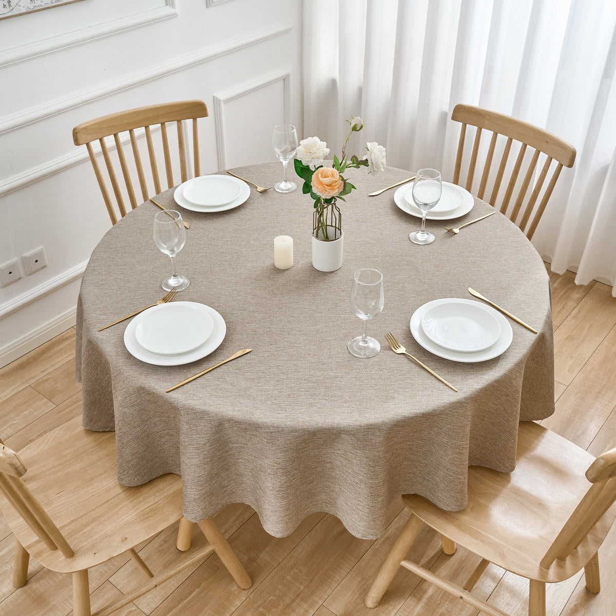 Inosoo Faux Linen Textured Rectangle Tablecloth - 60 x 84 inch Waterproof & Machine Washable Linen-Look Cloth Table Cover, White
