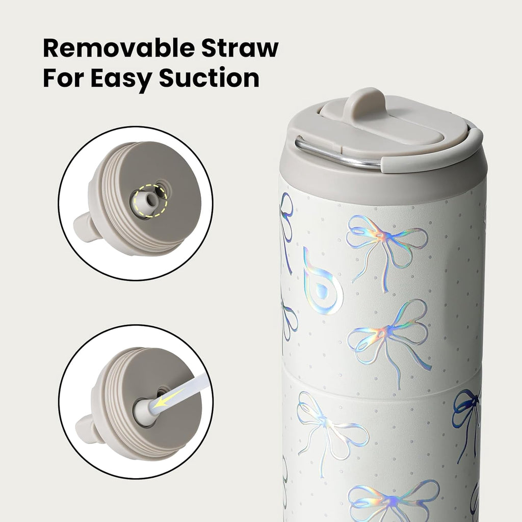 BOTTLE BOTTLE Insulated Water Bottle 24oz with Straw Lid and Handle for Sports Travel Gym Stainless Steel Water Bottles Double-Wall Vacuum Metal Leak Proof BPA-Free (Bling Bow)