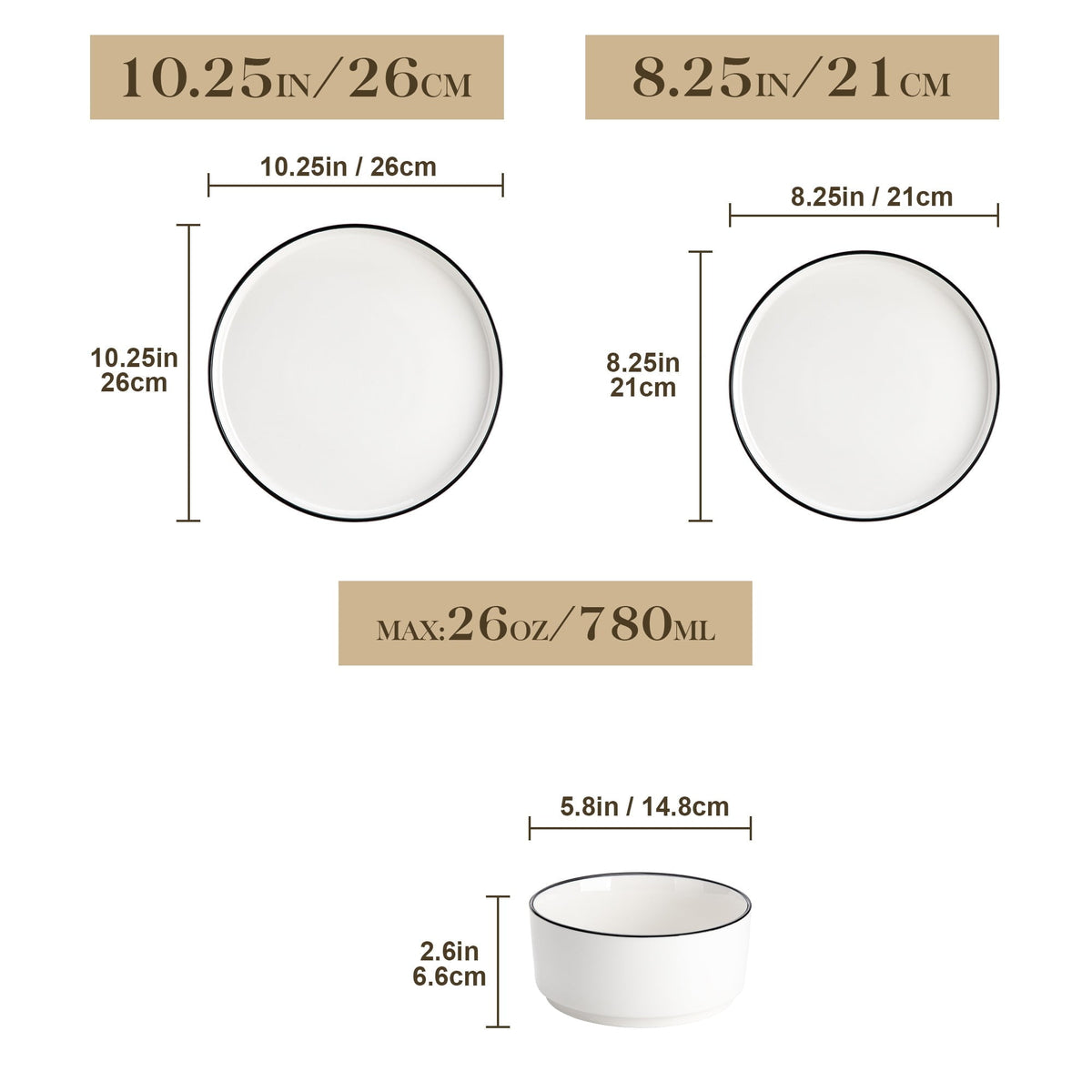 Vancasso 12 Pcs Dinnerware Sets, Plates and Bowls Set for 4, Ceramic Dinner Set, Scratch Resistant, White