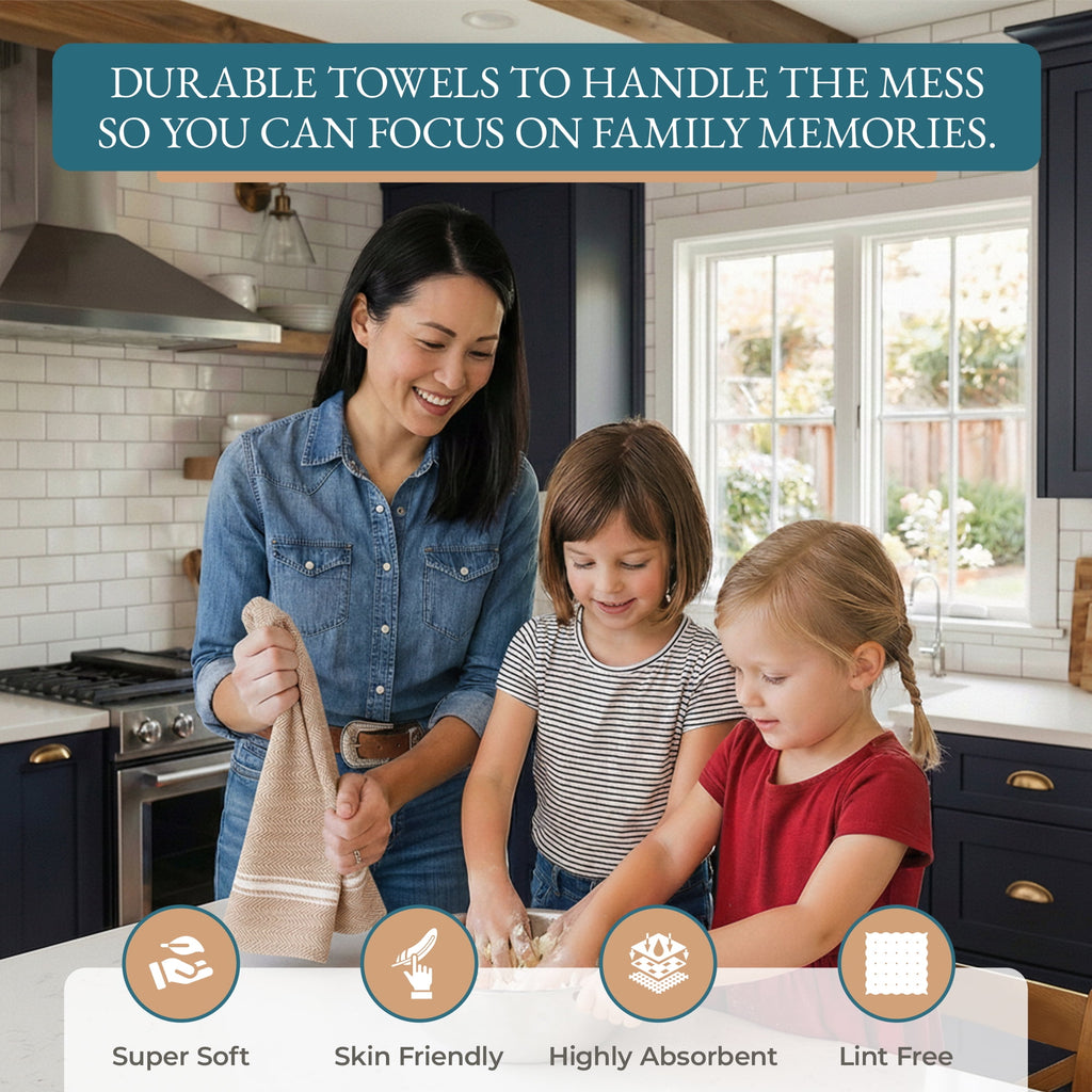 Kitchen Towels Set - 100% Pure Cotton Super Absorbent Hand Towel, Grey Tea Towels, Soft & Durable, Pack of 12 – 15”x25”, Grey Stripe