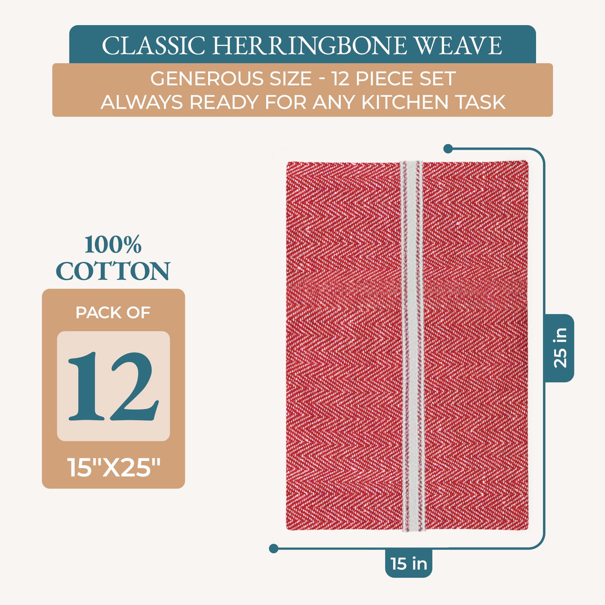 Kitchen Towels Set - 100% Pure Cotton Super Absorbent Hand Towel, Grey Tea Towels, Soft & Durable, Pack of 12 – 15”x25”, Grey Stripe