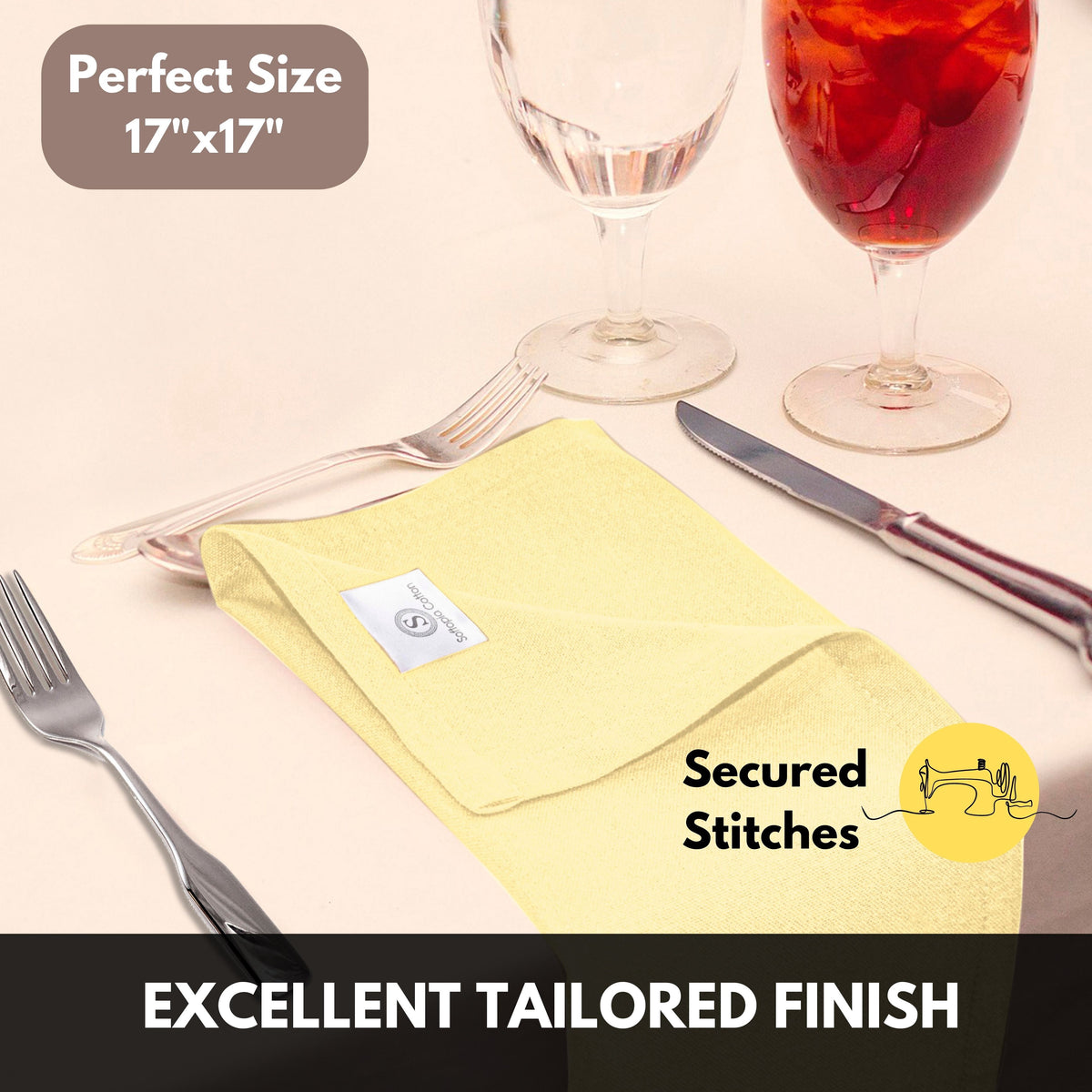 Softopia Cotton Dinner Table Fabric Napkins 17"x17", Set of 12 - Light Blue