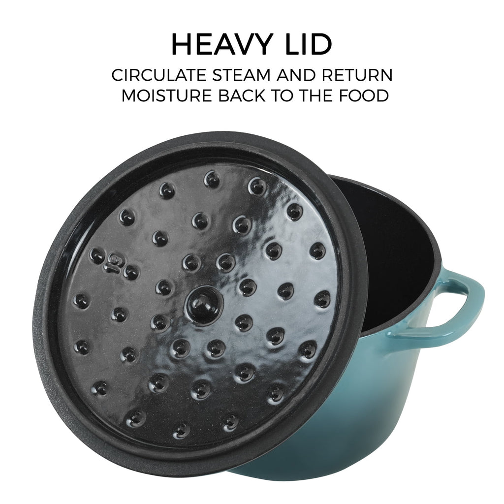 Flavehc Dutch Oven Pot with Lid 2.8 qt Cast Iron Dutch Oven for Bread Baking Slateblue Enameled Cast Iron Rice Pot with Handels