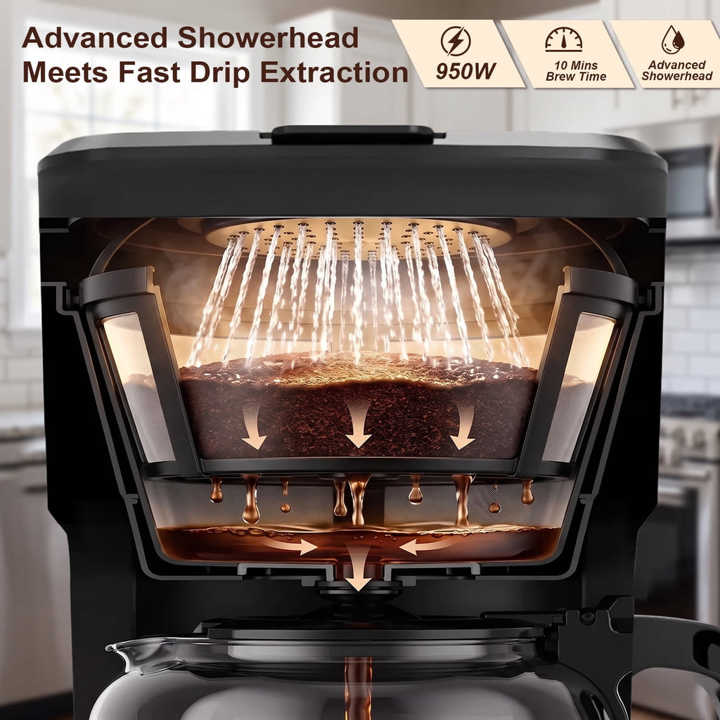 Vaparinckl 12-Cup Programmable Coffee Maker, Touch Screen, Auto Brew Timer & Shut-Off, Keep Warm, Black