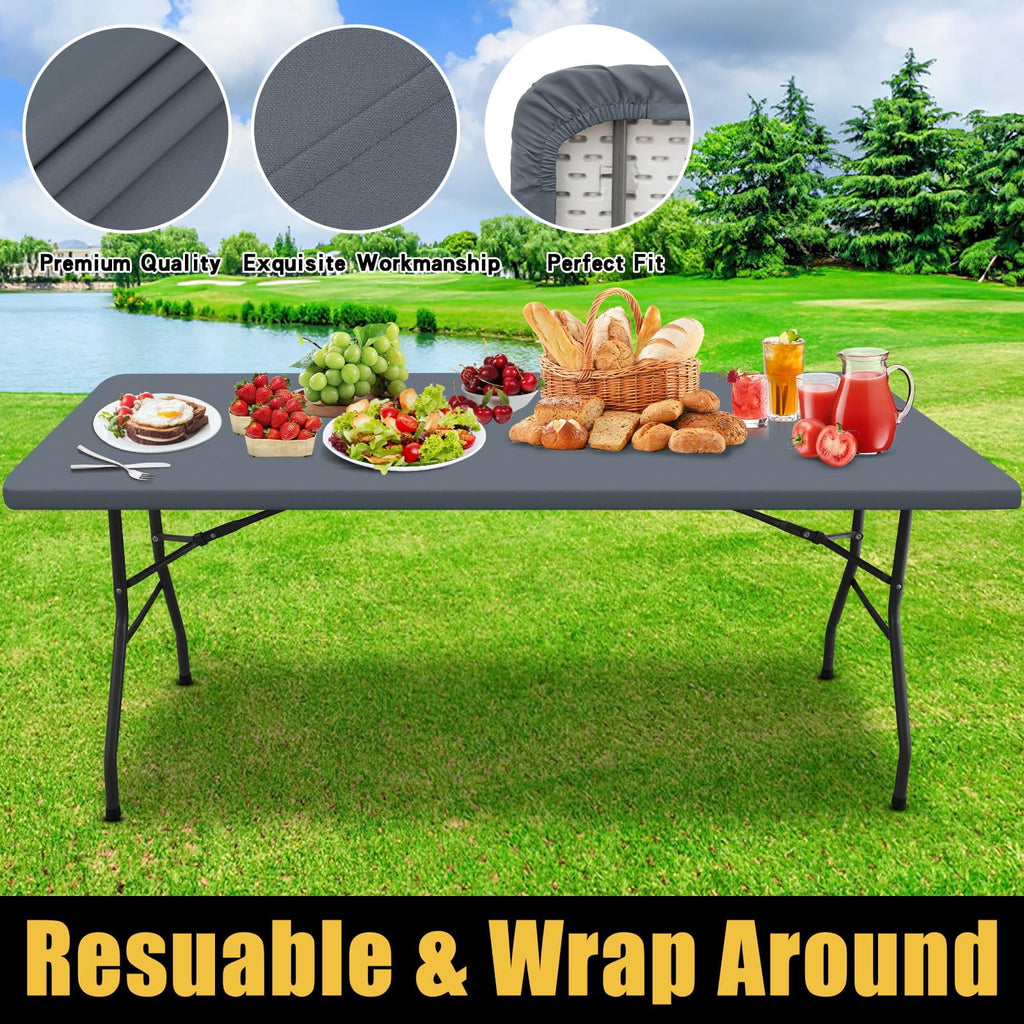 Smiry Rectangle Picnic Tablecloth, Waterproof Wipeable Table Cloth, Washable Elastic Table Cover for Outdoor and Indoor, 30"x72", Black