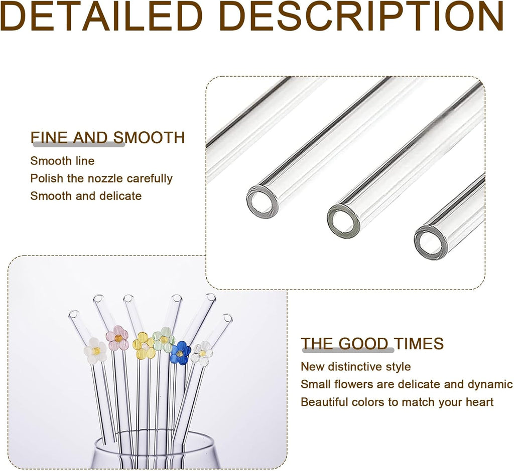 6 Pack Reusable Glass Straws Shatter Resistant, Cute Clear Glass Straw for Smoothie, Cocktail, Juice