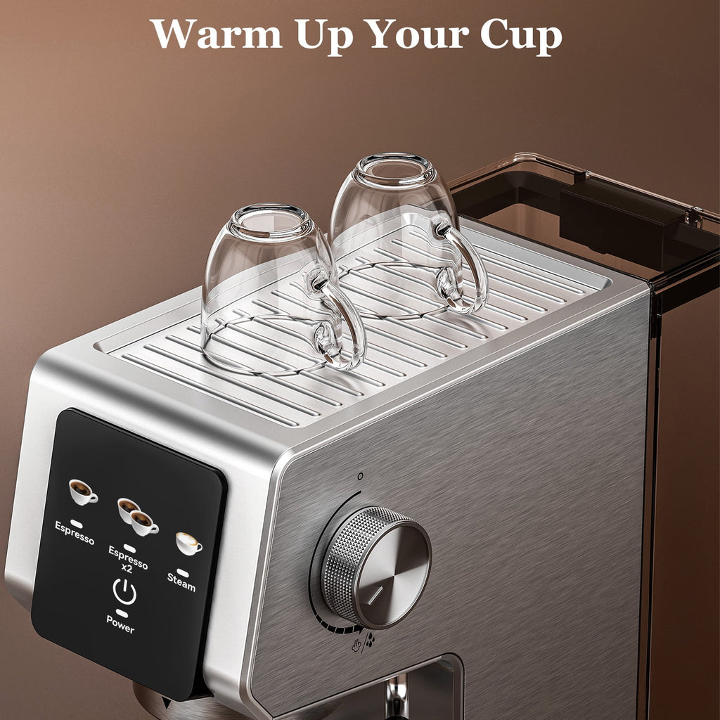 Espresso Machine 20 Bar, Rapid Cold Brew, Stainless Steel Coffee Machine with 40oz Removable Water Tank for Cappuccino, Latte, Silver