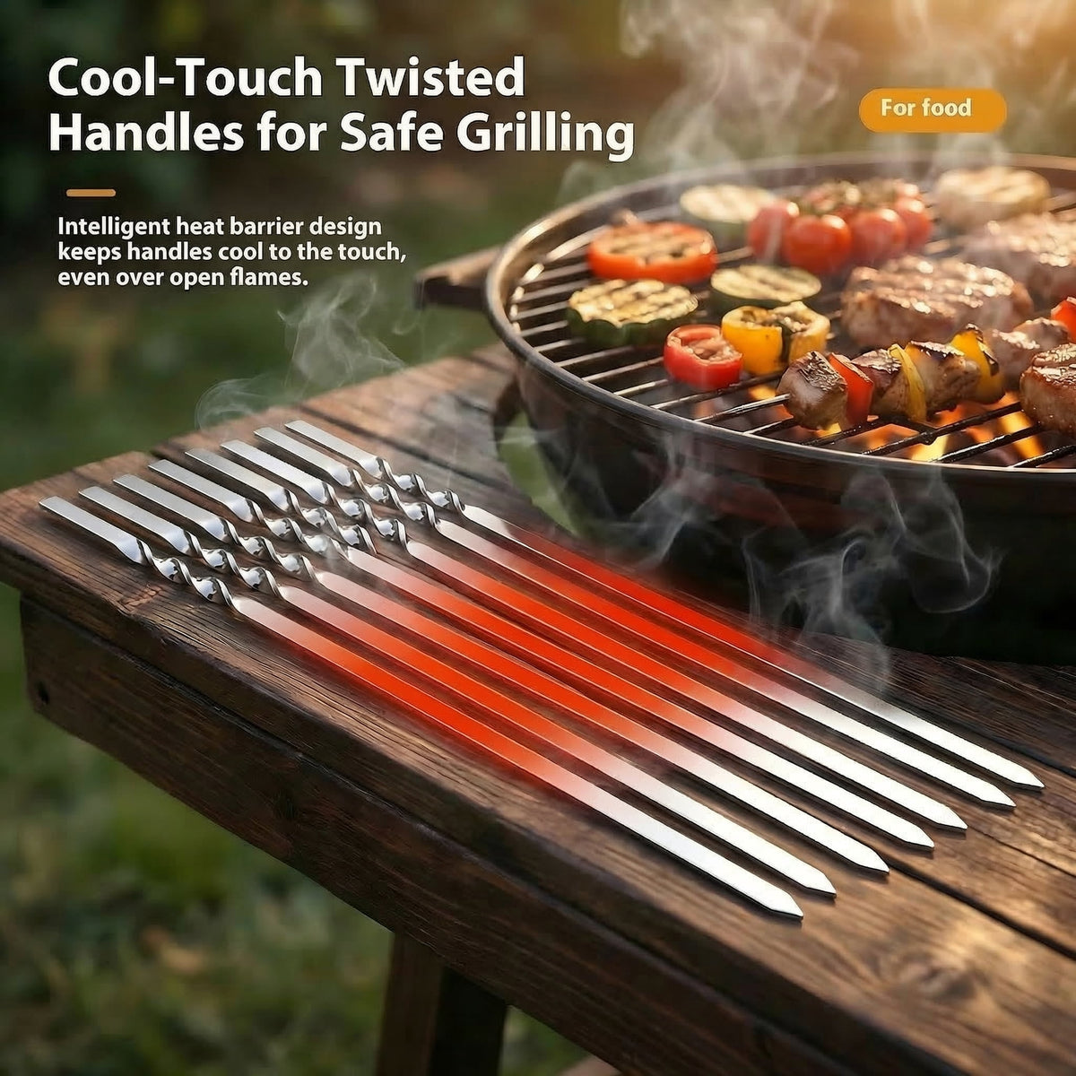 CNDRLEF 20PCS 13inch Stainless Steel BBQ Skewers, Reusable Grilling Skewer Sticks with Portable Tube Case for Outdoor Cooking & Barbecue Party