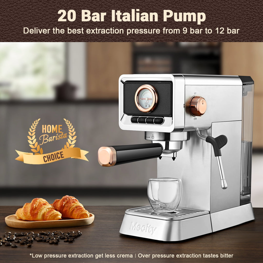 Mecity Espresso Machine with Steam Wand, 20 Bar Pressure, Stainless Steel