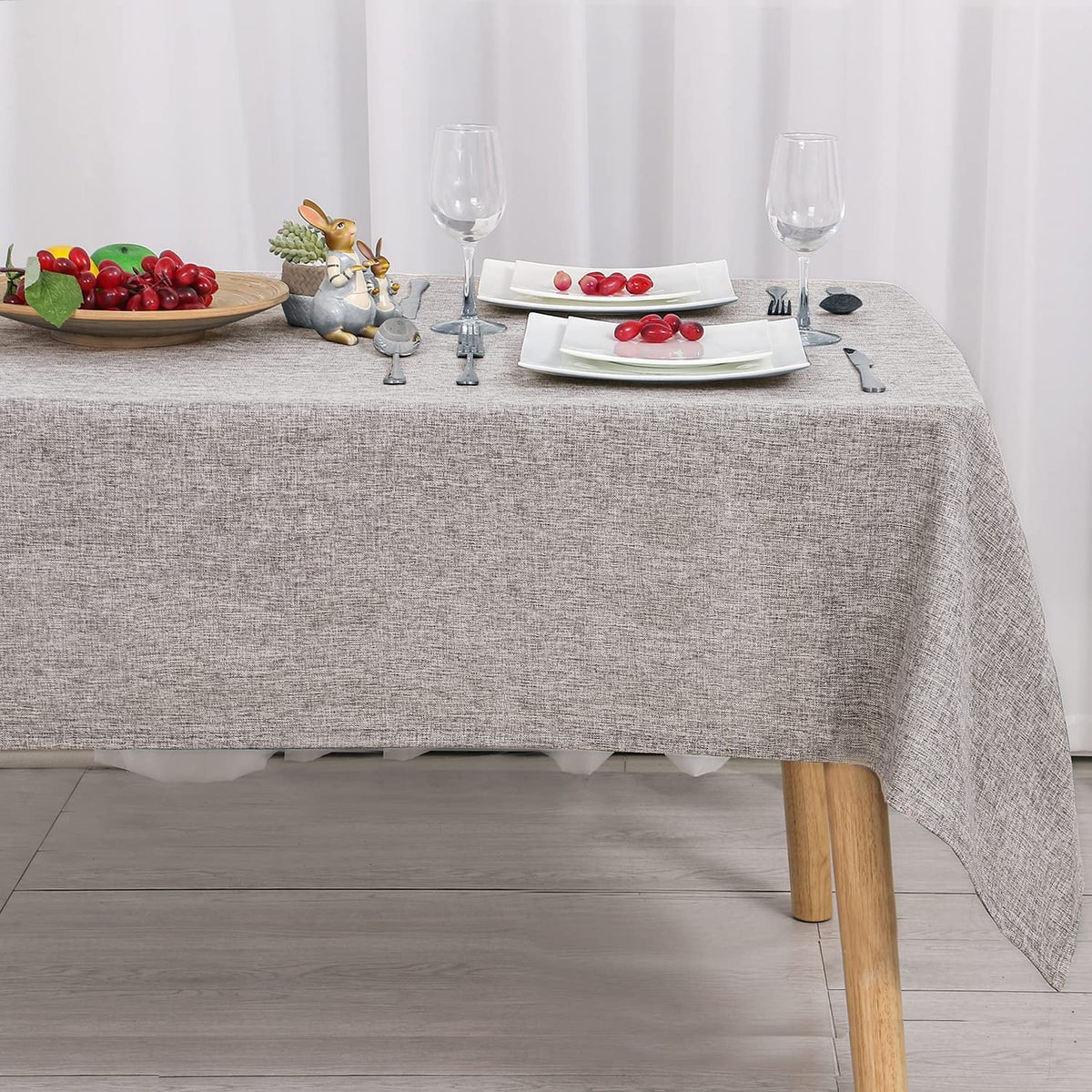 Hiasan Faux Linen Rectangle Tablecloth - Wrinkle and Stain Resistant Washable Tale Cloth for Kitchen Dining Room Holiday Table Cover for Party Dinner, Beige, 60 x 84 Inch