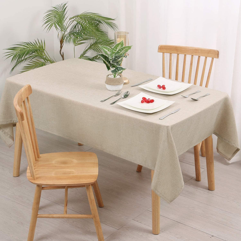 Hiasan Faux Linen Rectangle Tablecloth - Wrinkle and Stain Resistant Washable Tale Cloth for Kitchen Dining Room Holiday Table Cover for Party Dinner, Beige, 60 x 84 Inch