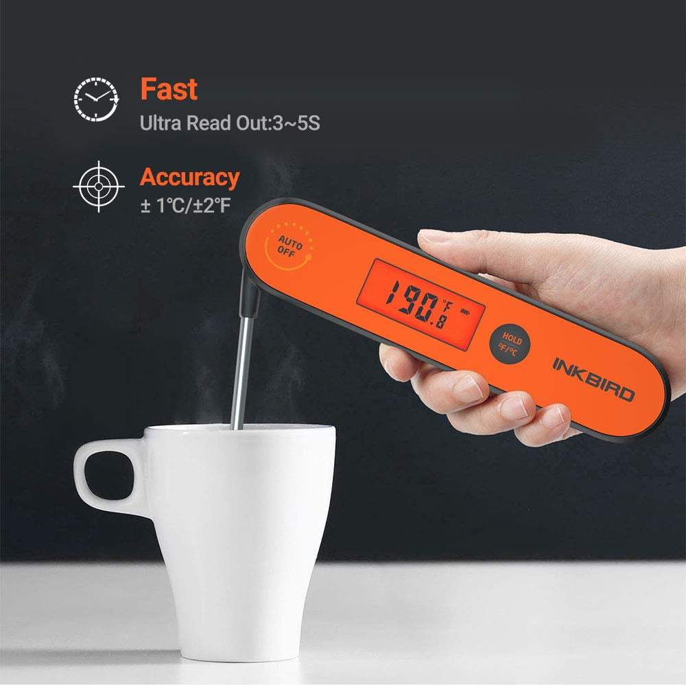 INKBIRD Meat Thermometer with Stainless Steel Probe and LCD Display, Foldable Probe Instant Read Waterproof Digital Food Thermometer , -58°F to 572°F