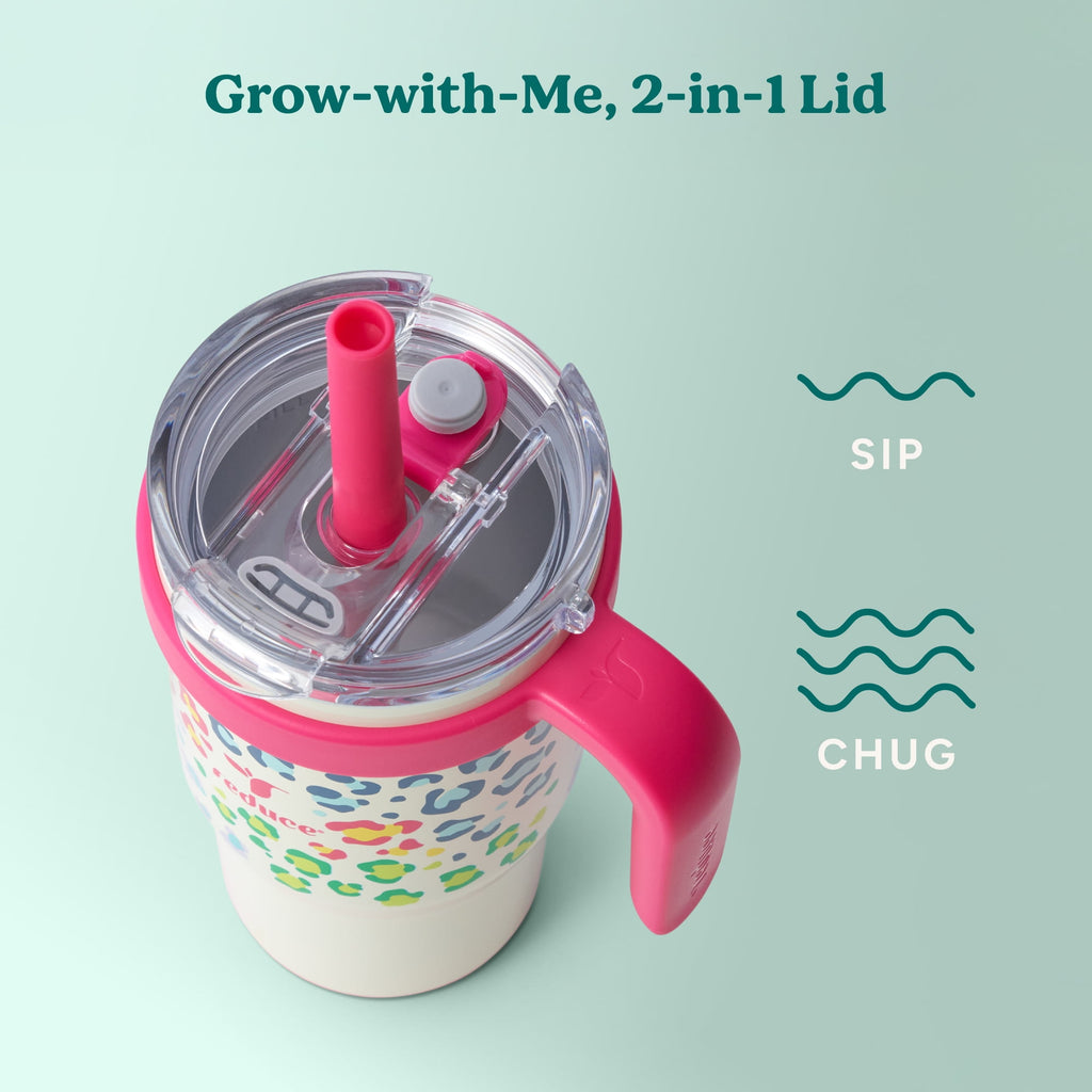 Reduce Coldee Kids Insulated Tumbler with Straw, 18oz Stainless Steel Spill-Proof Cup with Handle, Smiles