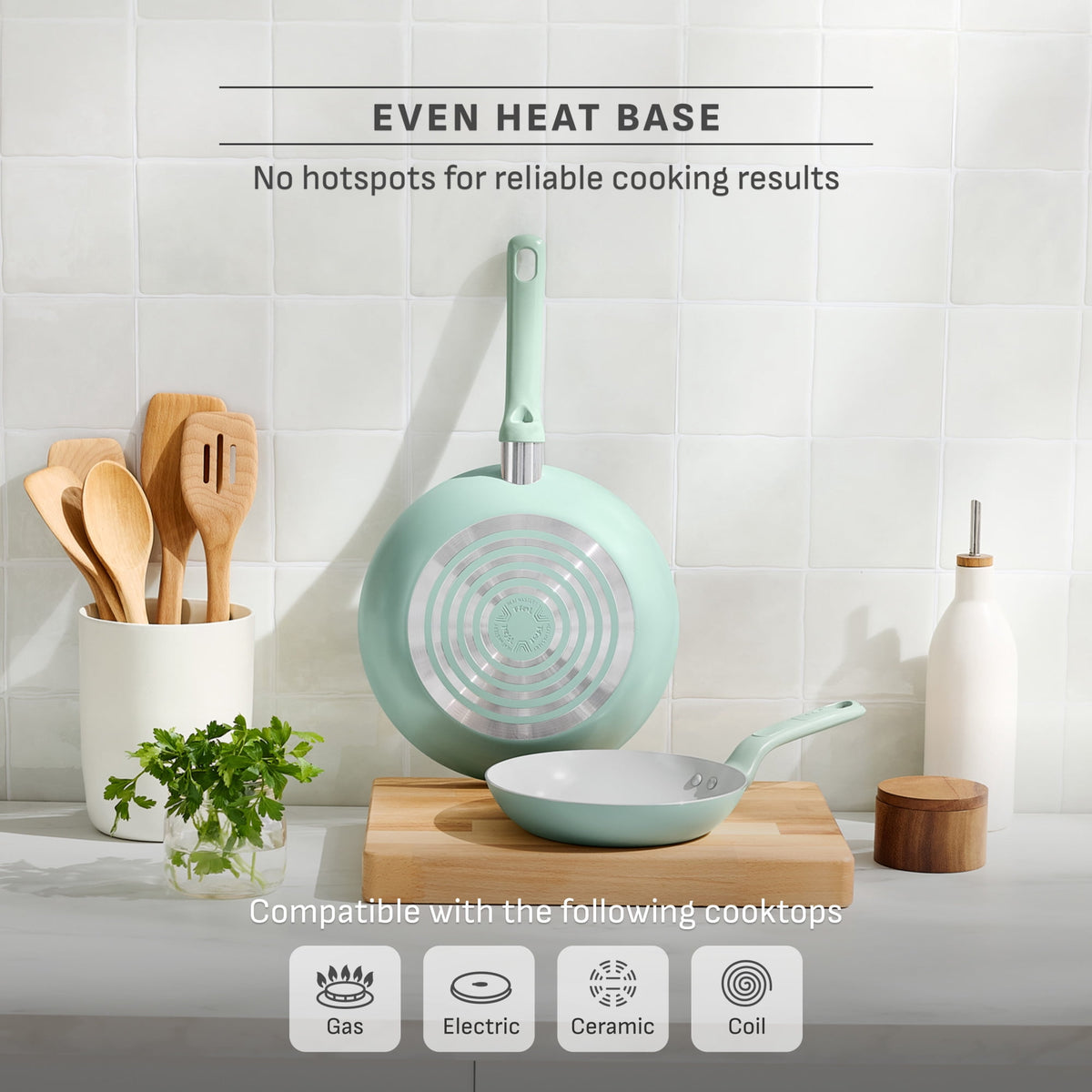 T-fal Easy Care 18 Piece Ceramic Nonstick Cookware Set, Pots and Pans, Mint Green