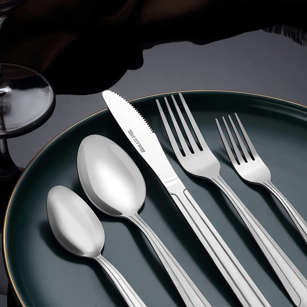 Bestdin 72 Pieces Silverware Set with Steak Knives, Stainless Steel Pattern Design Cutlery Set for 12, Flatware Set Mirror Polished, Tableware Set for Home Kitchen Restaurant Hotel, Dishwasher Safe
