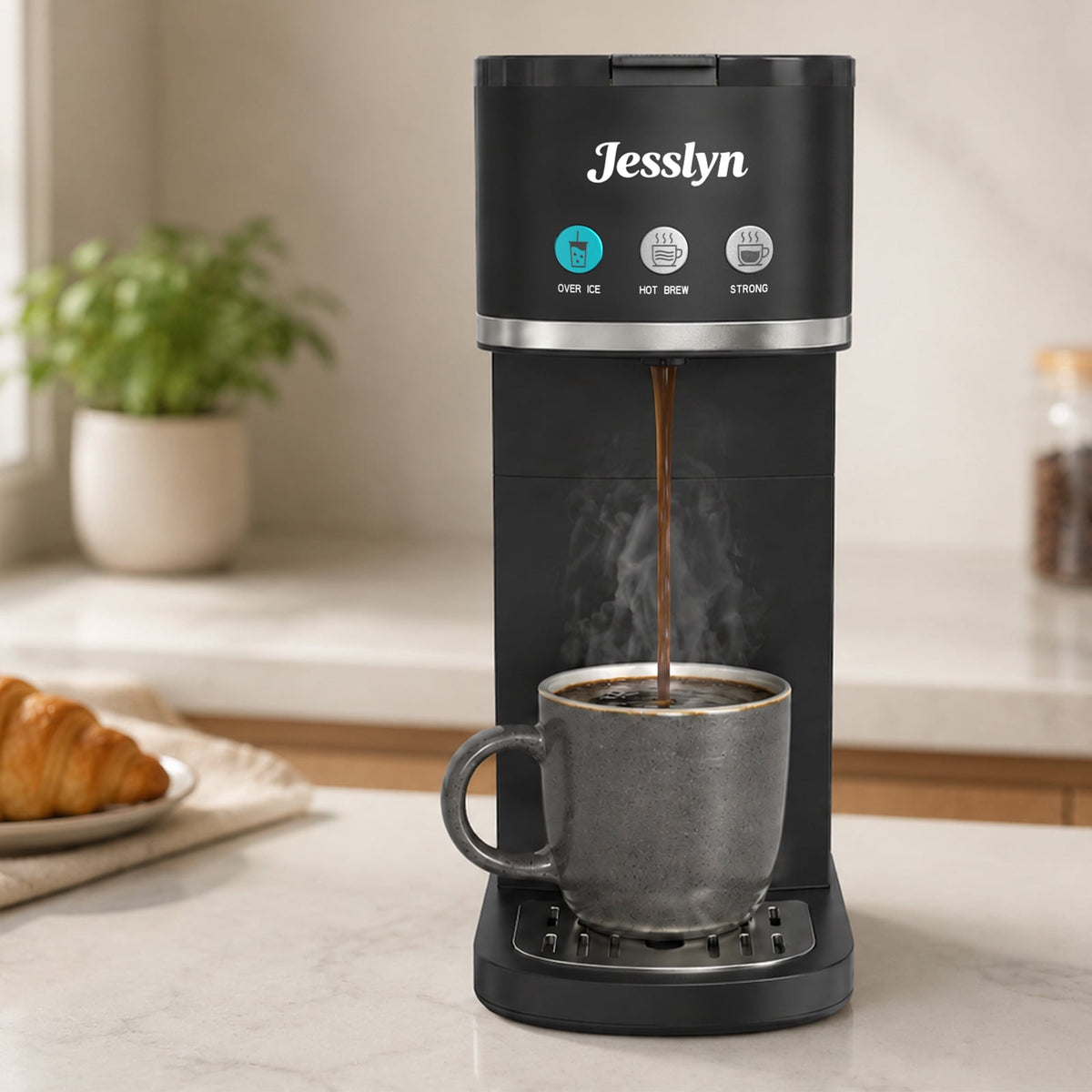 Jesslyn Single Serve Coffee Maker: Coffee Machine Compatible with K Cup Capsules & Grounds, Black