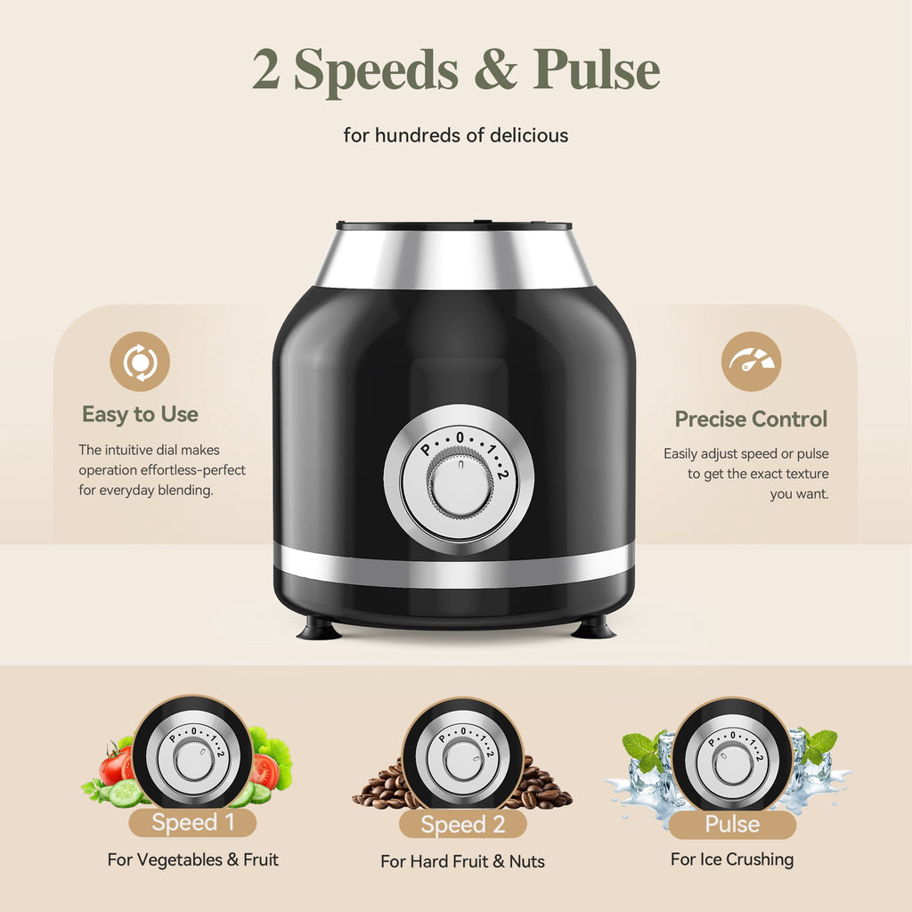 TINANA Countertop Blender with Grinder, 500W Smoothie Maker, 70 oz Pitcher, 2 Speeds & Pulse, Ice Crushing, Black