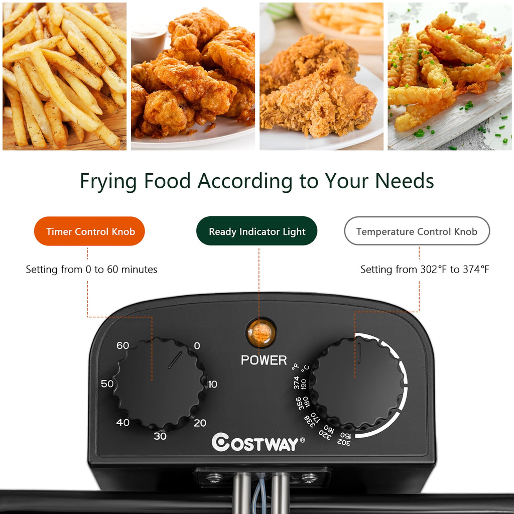 Costway Electric Deep Fryer 5.3 QT/21-Cup Stainless Steel 1700W with Triple Basket Silver