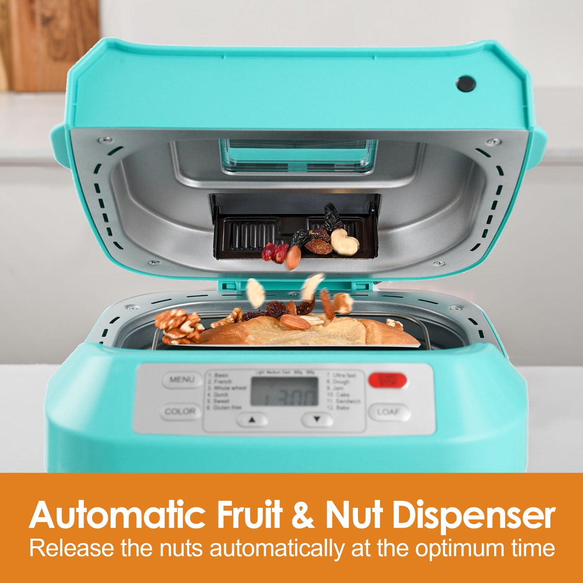 Kitchen in the Box 2lb Bread Maker with Auto Fruit Nut Dispenser, 12-in-1 Gluten-Free Bread Machine, 13H Delay Timer, Nonstick Pan, Keep Warm, White