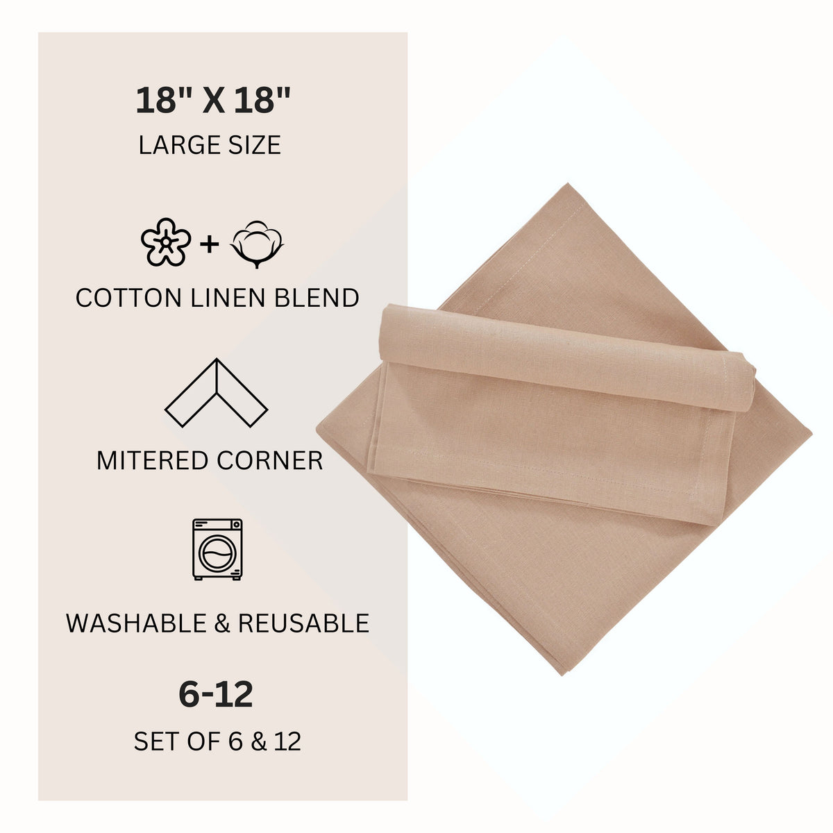 Fingercraft Cloth Napkin, Solid Color Cotton Linen Blend Table Napkins, Soft and Absorbent Fabric, Set of 12, Blush Pink