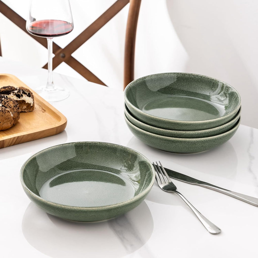 AmorArc 8.5'' Large Ceramic Pasta Bowls Set, 36oz Stoneware Bowls Set of 6 for Kitchen, Reavtive Glaze Bowls-Microwave,Dishwasher Safe for Pasta,Salad,Oatmeal-Ceylon Blue
